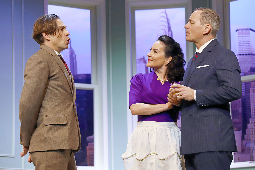 Leander Lichti, Marisa Burger and Jan Sosniok perform during the press rehearsal for "Kleine Verbrechen unter Liebenden" at the Komödie Winterhuder Fährhaus on 25 February 2026 in Hamburg, Germany. | Source: Getty Images