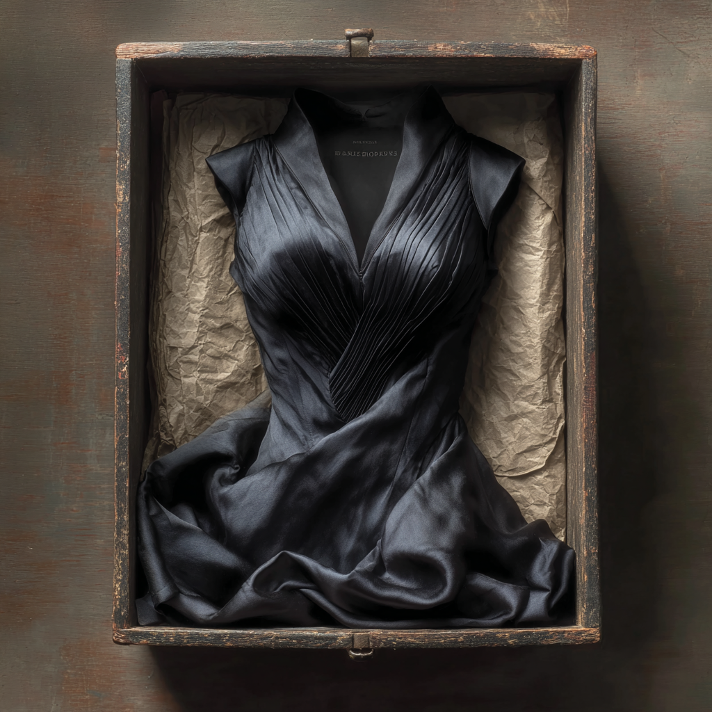 Ein schwarzes Kleid in einer Schachtel | Quelle: Midjourney
