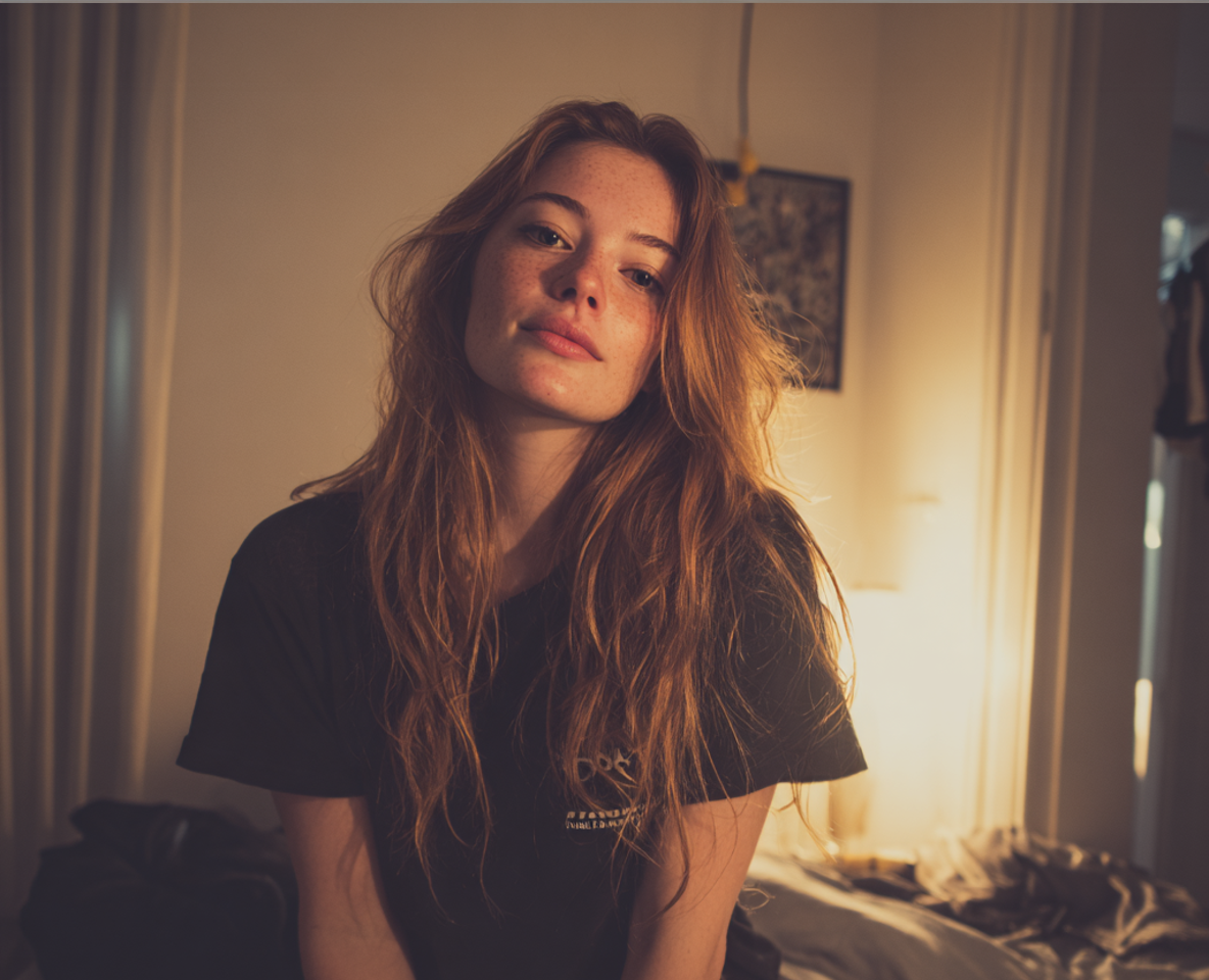 Eine Frau, die auf einem Bett sitzt | Quelle: Midjourney