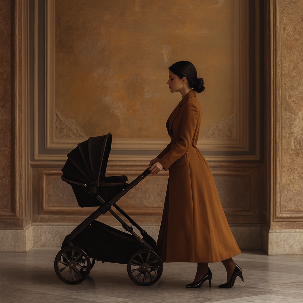 Eine Frau, die einen Kinderwagen schiebt | Quelle: Midjourney