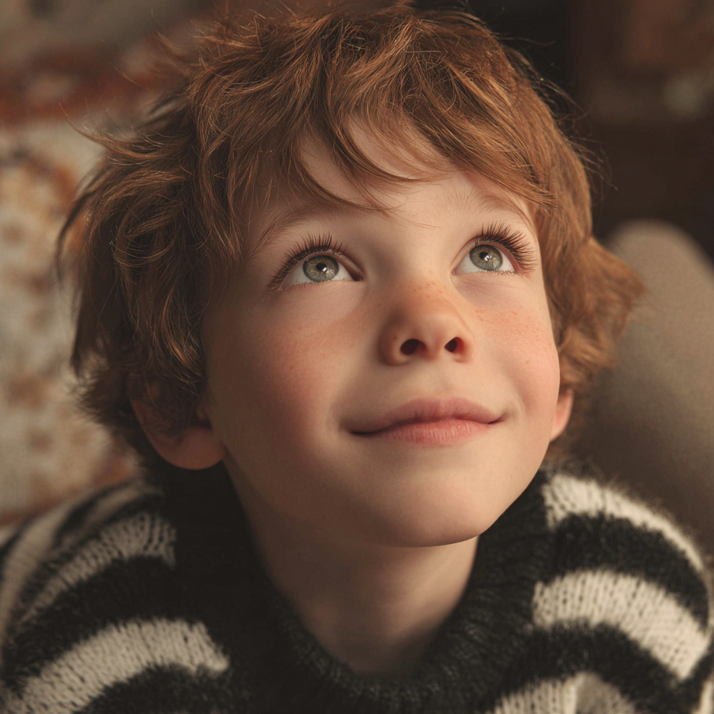 Ein lächelnder Junge schaut nach oben | Quelle: Midjourney