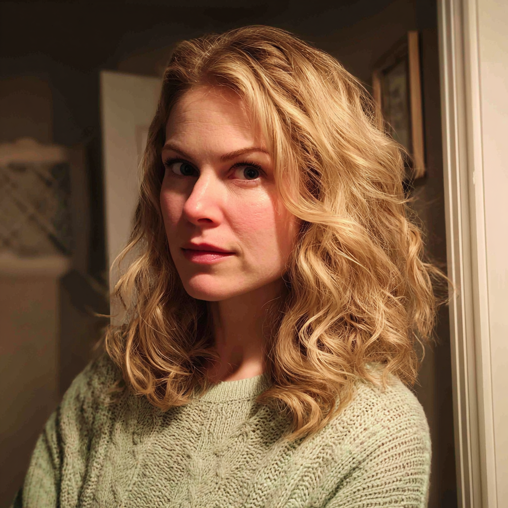 Eine Frau trägt einen grünen Pullover | Quelle: Midjourney