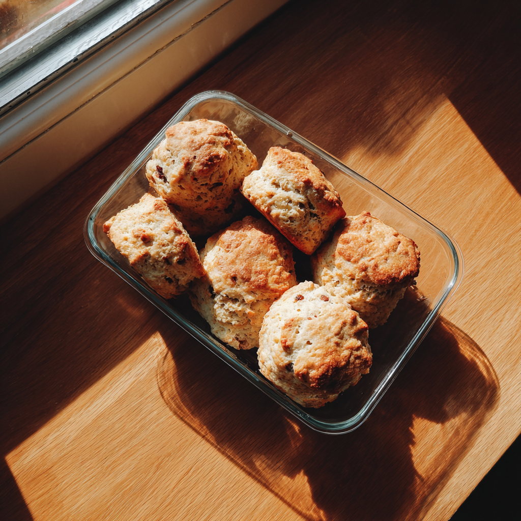 Ein Behälter mit frisch gebackenen Scones | Quelle: Midjourney