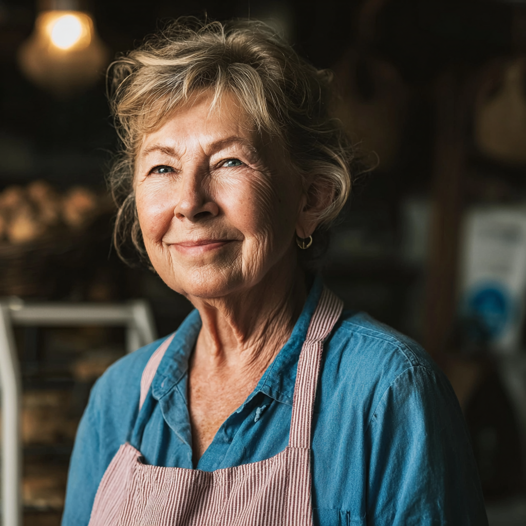 Eine freundliche Großmutter in einem Bäckereiladen | Quelle: Midjourney