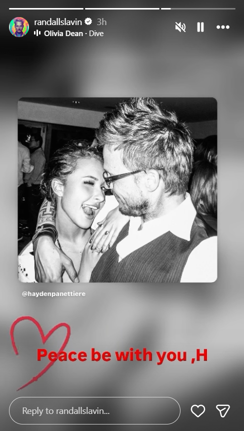 Randall Slavin hat Hayden Panettieres letztes Instagram-Foto in seinen Stories geteilt, nachdem die Nachricht von ihrem Tod bekannt geworden war. Der Fotograf und Regisseur versah das Bild mit einem roten Herz und einem kurzen Abschiedsgruß. | Quelle: Instagram/randallslavin