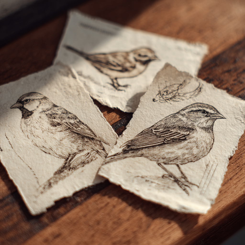 Zeichnungen von Vögeln auf Papier | Quelle: Midjourney