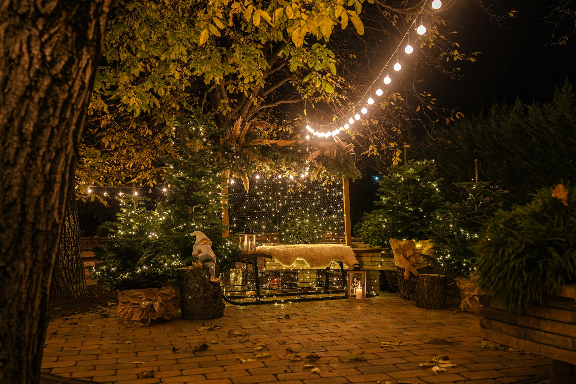 Ein Innenhof mit Weihnachtsbeleuchtung | Quelle: Pexels
