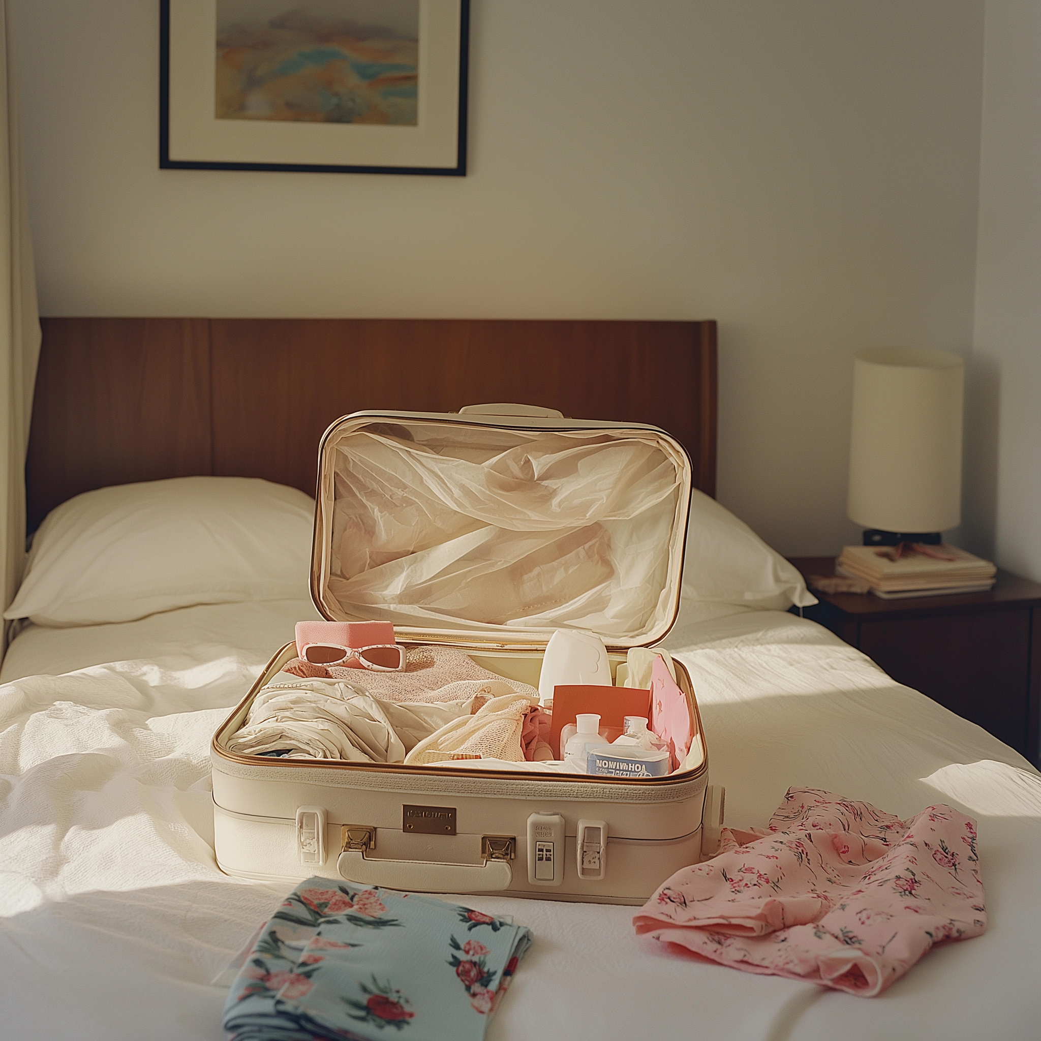 Ein offener Koffer auf einem Bett | Quelle: Midjourney
