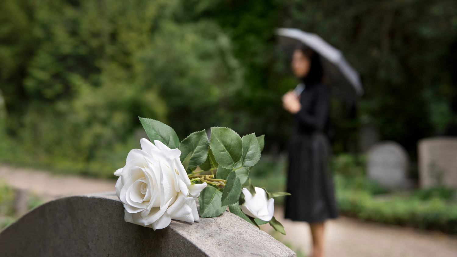 Unscharfe Kulisse einer Frau, die auf einen Grabstein starrt | Quelle: Freepik