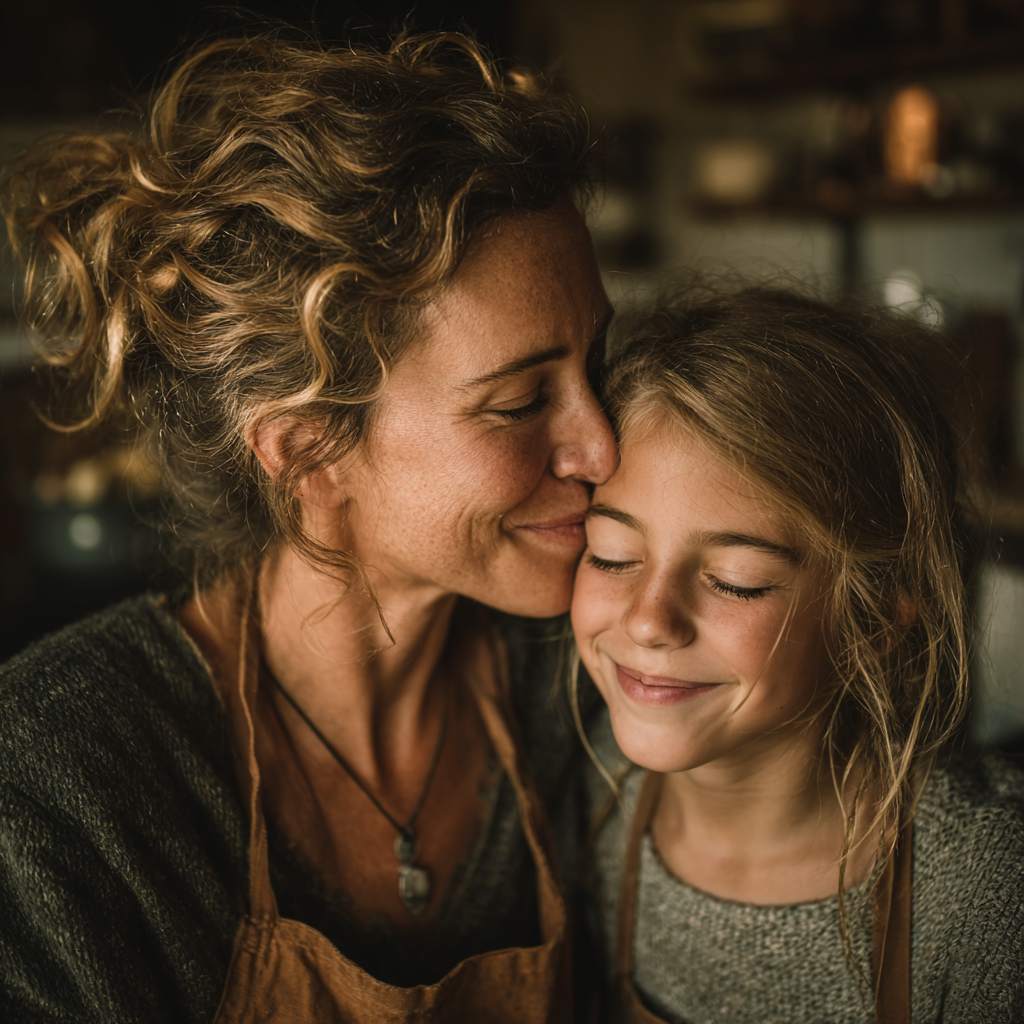 Eine Mutter küsst ihre Tochter | Quelle: Midjourney