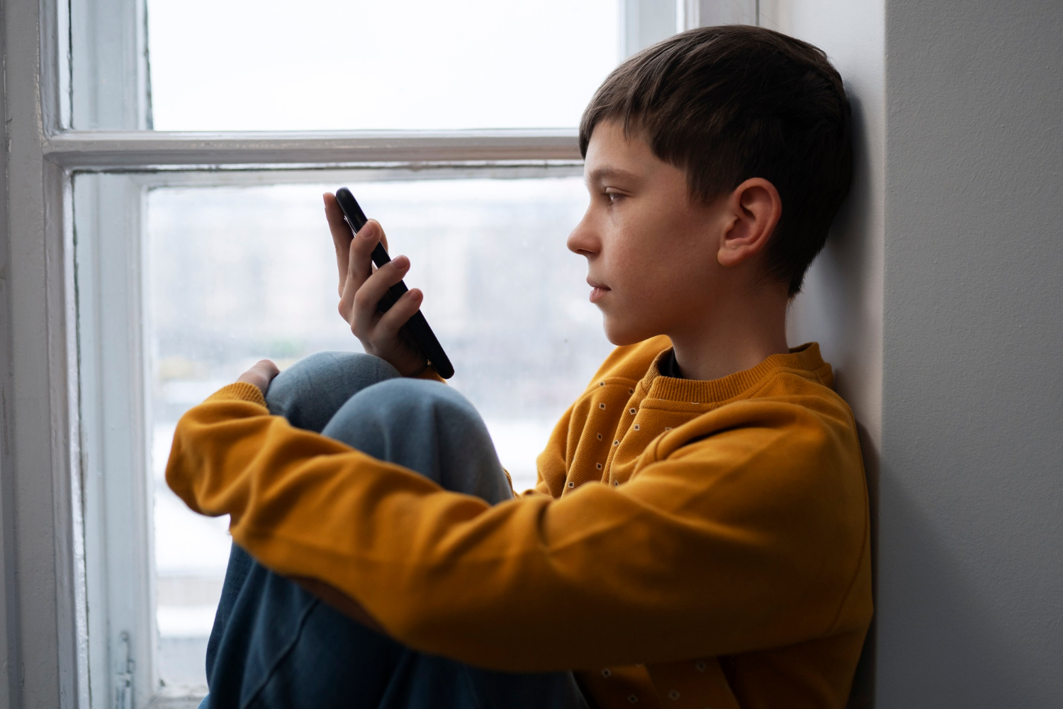 Ein gestresster Junge hält sein Telefon | Quelle: Freepik